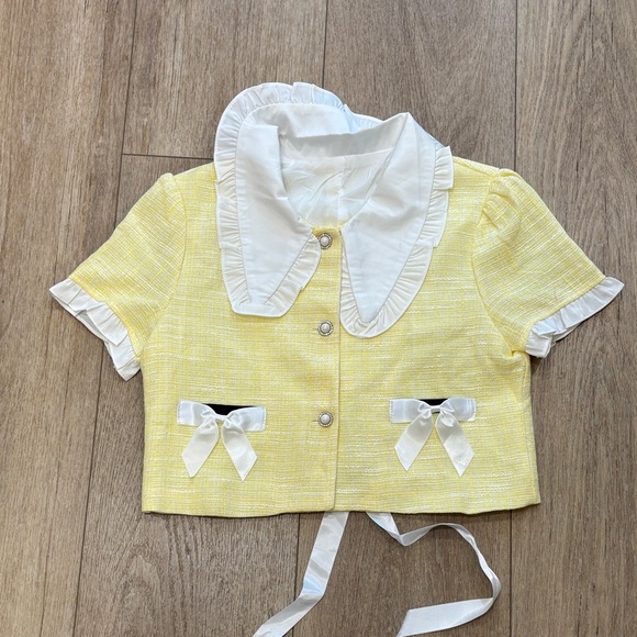 Tops - Yellow Cropped Jacket with White Accents